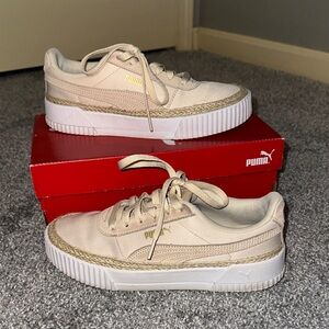 Puma Women's Platform Sneakers in Light Beige with White Sole